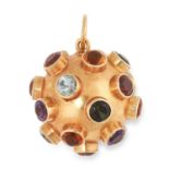 A GEMSET PENDANT in the manner of H Stern sputnik design, set with round cut garnet, peridot, topaz,