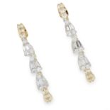 A PAIR OF DIAMOND HOOP EARRINGS each set with round and baguette cut diamonds, 2.5cm, 5g.
