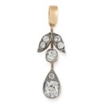 AN ANTIQUE DIAMOND DROP PENDANT designed as a floral drop motif set with a principal old cut diamond