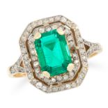 A 1.77 CARAT COLOMBIAN EMERALD AND DIAMOND RING set with a step cut emerald of 1.77 carats encircled