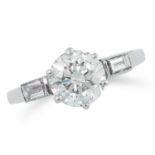 1.67 CARAT DIAMOND SOLITAIRE set with a round cut diamond of 1.67 carats with baguette cut diamond