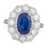 A BURMA NO HEAT SAPPHIRE AND DIAMOND RING, BUCCELLATI set with an oval cut blue sapphire of 4.01