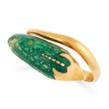 ENAMEL SNAKE RING on an adjustable set with green enamel, size J / 5, 3.2 g.