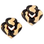 A PAIR OF ONYX HEART CLIP EARRINGS, MARINA B the articulated bodies set with polished onyx motifs,