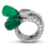 AN EMERALD, SAPPHIRE AND DIAMOND RING, MICHELE DELLA VALLE the band jewelled with diamonds and