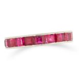 A RUBY FULL ETERNITY RING set with step cut rubies, size K / 5.5, 3.3g.