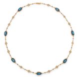 AN ANTIQUE FAVRILE GLASS BEETLE NECKLACE, TIFFANY & CO in the Egyptian revival manner, comprising