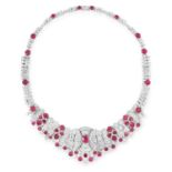 A BURMA NO HEAT RUBY AND DIAMOND NECKLACE set with round and oval cut rubies totalling approximately