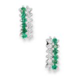 EMERALD AND DIAMOND EARRINGS each set with a row of round cut emeralds and diamonds, 2.7g.