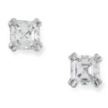 1.03 CARAT DIAMOND EAR STUD EARRINGS each set with an asscher cut diamond totalling approximately