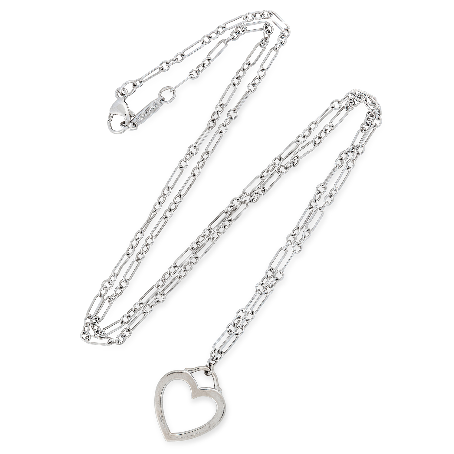 HEART PENDANT AND CHAIN, TIFFANY & CO set with an open heart pendant, signed Tiffany & Co, 52cm, 6.