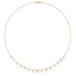 A PEARL NECKLACE the fine gold chain set with fifteen pearls, 49cm, 5.2g.