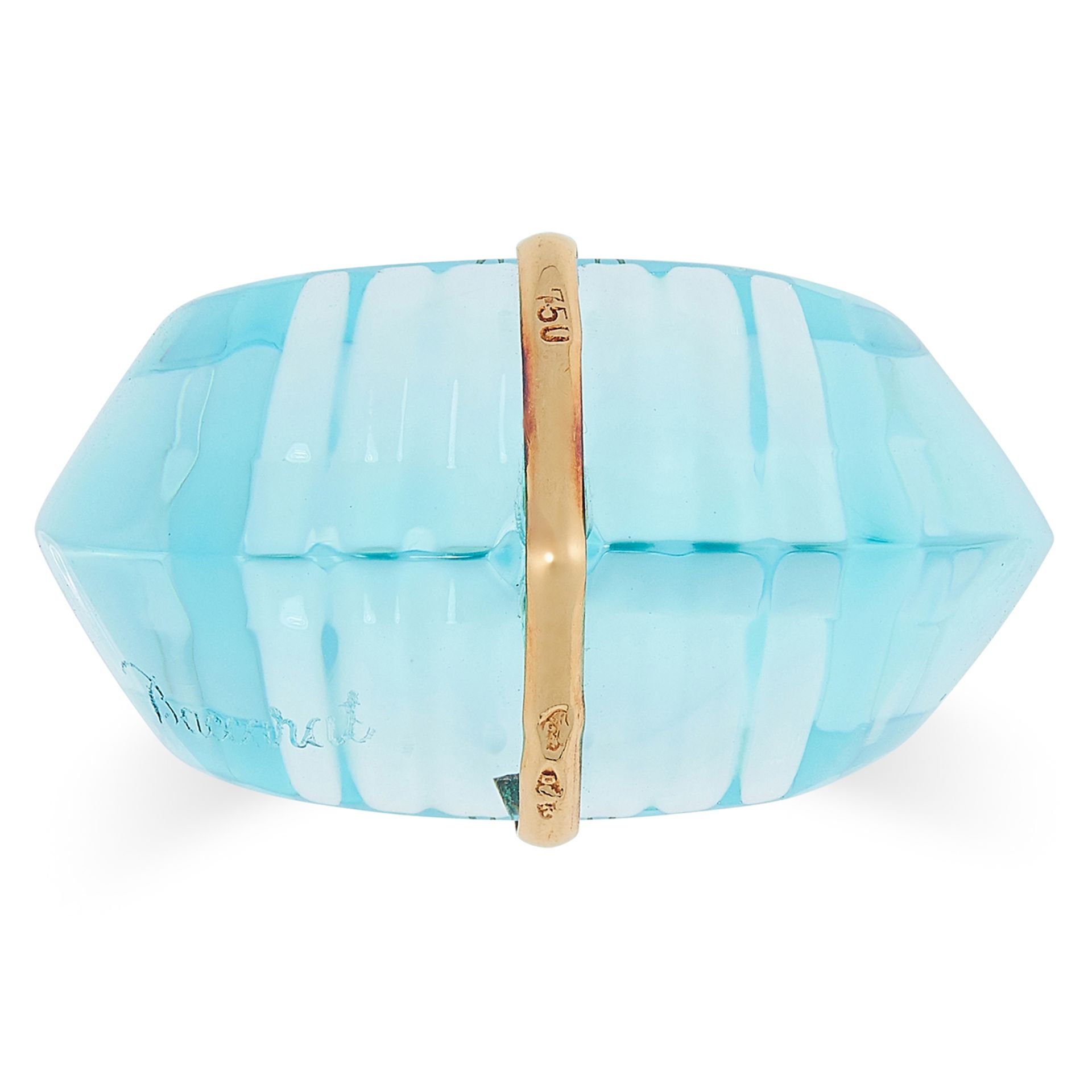 BLUE CRYSTAL BOMBE RING, BACCARAT the blue crystal set with a central gold thread, size L / 5.5, 6.