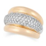 A DIAMOND BOMBE RING set with round cut diamonds in gold border, size M / 6, 19.3g.