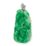 CARVED JADEITE JADE AND DIAMOND PENDANT comprising of a single piece of carved jadeite with a