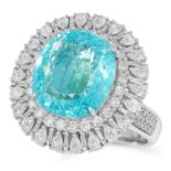 PARAIBA TOURMALINE AND DIAMOND RING / PENDANT set with a central oval cut Paraiba tourmaline of 6.39