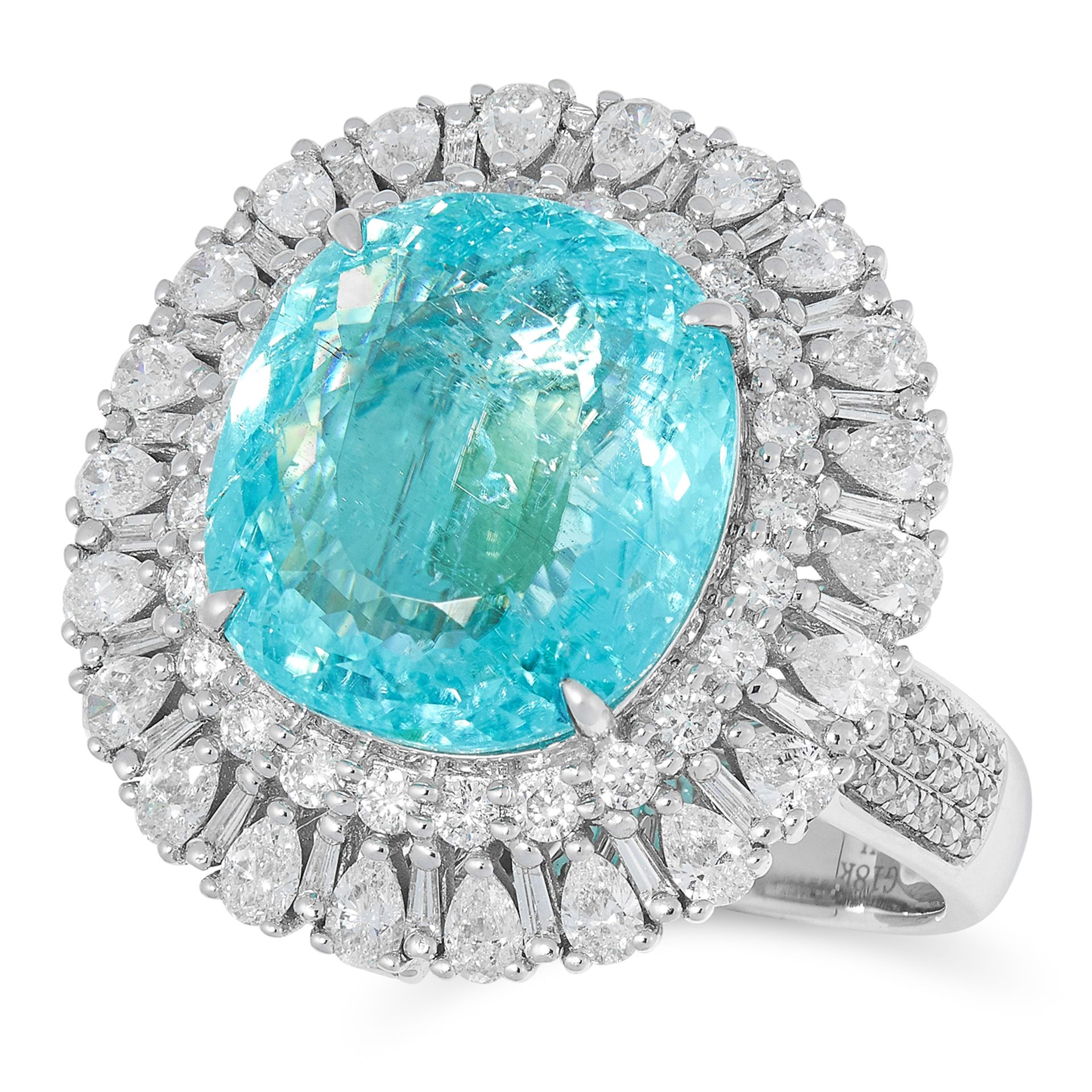 PARAIBA TOURMALINE AND DIAMOND RING / PENDANT set with a central oval cut Paraiba tourmaline of 6.39