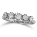 A DIAMOND DIAMOND FIVE STONE RING set with five round cut diamonds, size L / 6, 2.4g.