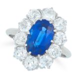 A 3.30 CARAT BURMA NO HEAT SAPPHIRE AND DIAMOND RING set with an oval cut blue sapphire of 3.30
