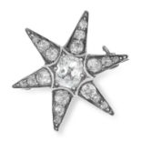 AN ANTIQUE DIAMOND STAR BROOCH the star body set with old cut diamonds, 2.5cm, 2.5g.