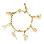 A VINTAGE SPORTING CHARM BRACELET the belcher link chain suspending seven charms depicting