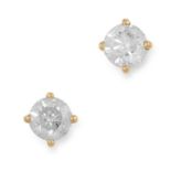 A PAIR OF 2.0 CARAT DIAMOND STUD EARRINGS each set with a round brilliant cut diamond of 1.0 carats,