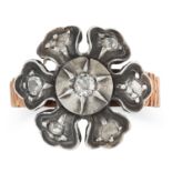 DIAMOND FLOWER RING set with old and rose cut diamonds, size P / 7.5, 4.8g.