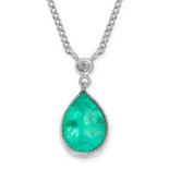 A COLOMBIAN EMERALD AND DIAMOND NECKLACE set with a pear cut emerald of 2.67 carats accented by a