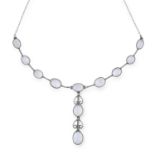 AN ARTS AND CRAFTS MOONSTONE NECKLACE set with cabochon moonstones accented by scrolling motifs,