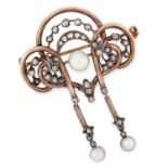AN ANTIQUE DIAMOND AND PEARL BROOCH the open framework is set with rose cut diamonds and pearls, 5.