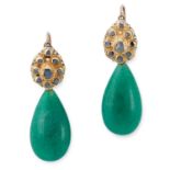 DIAMOND AND AVENTURINE EARRINGS each set with rose cut diamonds and suspending a polished aventurine