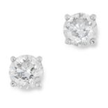 A PAIR OF 2.02 CARAT DIAMOND STUD EARRINGS each set with a round cut diamond of 1.01 carats, 0.