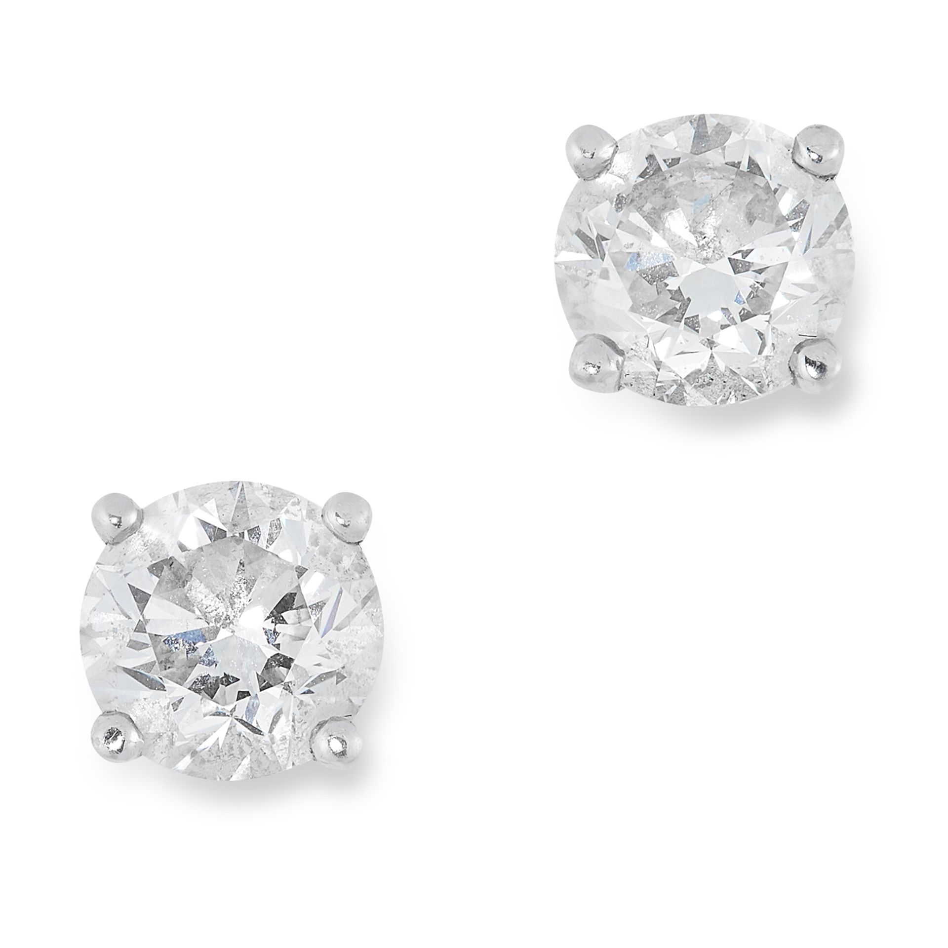 A PAIR OF 2.02 CARAT DIAMOND STUD EARRINGS each set with a round cut diamond of 1.01 carats, 0.