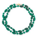 MALACHITE BEAD NECKLACE comprising of a single strand of polished malachite beads, 84cm, 150.5g.