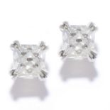 1.25 CARAT DIAMOND EAR STUDS each set with square faceted diamonds totalling approximately 1.25