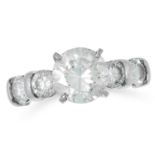 A 2.80 CARAT DIAMOND RING set with a central round cut diamond of approximately 2.00 carats with a