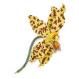 AN IMPORTANT JEWELLED ENAMEL ORCHID BROOCH, TIFFANY & CO designed by Paulding Farnham, circa 1890,