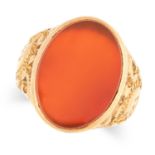 A GENTLEMAN'S CARNELIAN SIGNET RING set with a polished piece of carnelian, size Q / 8.5, 8.2g.