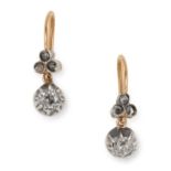 DIAMOND DROP EARRINGS each set with rose cut diamonds suspending an articulated old cut diamond