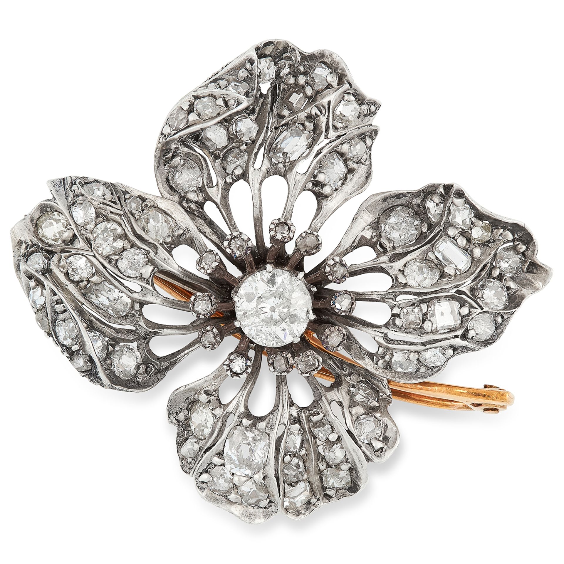 AN ANTIQUE DIAMOND FLOWER RING / BROOCH / PENDANT the flower head design set with a principal old - Bild 2 aus 3