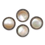 ANTIQUE MOTHER OF PEARL AND DIAMOND BUTTON SET consisting of four disks of mother of pearl is a