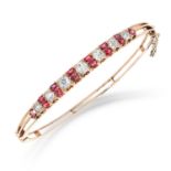 ANTIQUE SPINEL AND DIAMOND BANGLE set with cushion cut spinels and old cut diamonds, inner diameter: