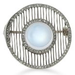 ART DECO MOONSTONE AND DIAMOND BROOCH set with a cabochon moonstone and rose cut diamonds, 3cm, 6g.
