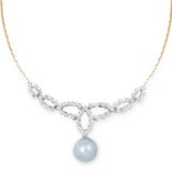 A SOUTH SEA PEARL AND DIAMOND PENDANT NECKLACE set with a south sea pearl and round cut diamonds,