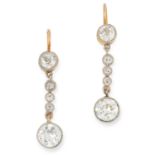 DIAMOND DROP EARRINGS set with approximately 2.34 carats of round cut diamonds, 3cm, 3.7g.
