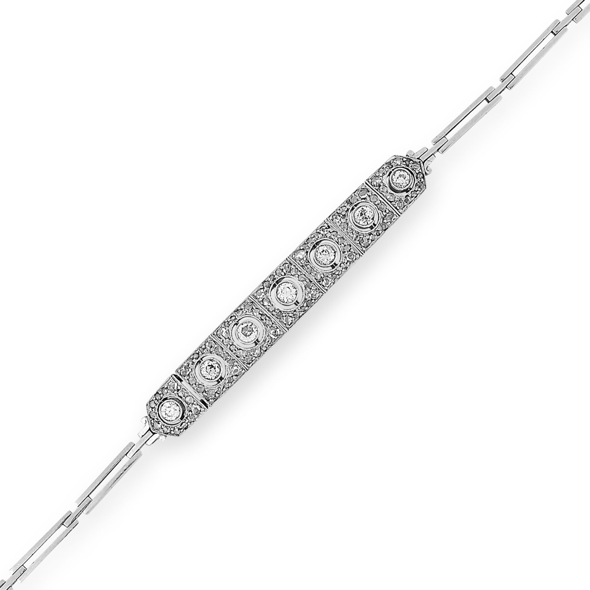 AN ANTIQUE DIAMOND BRACELET the articulated body set with round and rose cut diamonds, 8.5cm, 12.3g. - Bild 2 aus 2