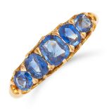 SAPPHIRE FIVE STONE RING set with five cushion cut sapphires totalling approximately 1.57 carats,