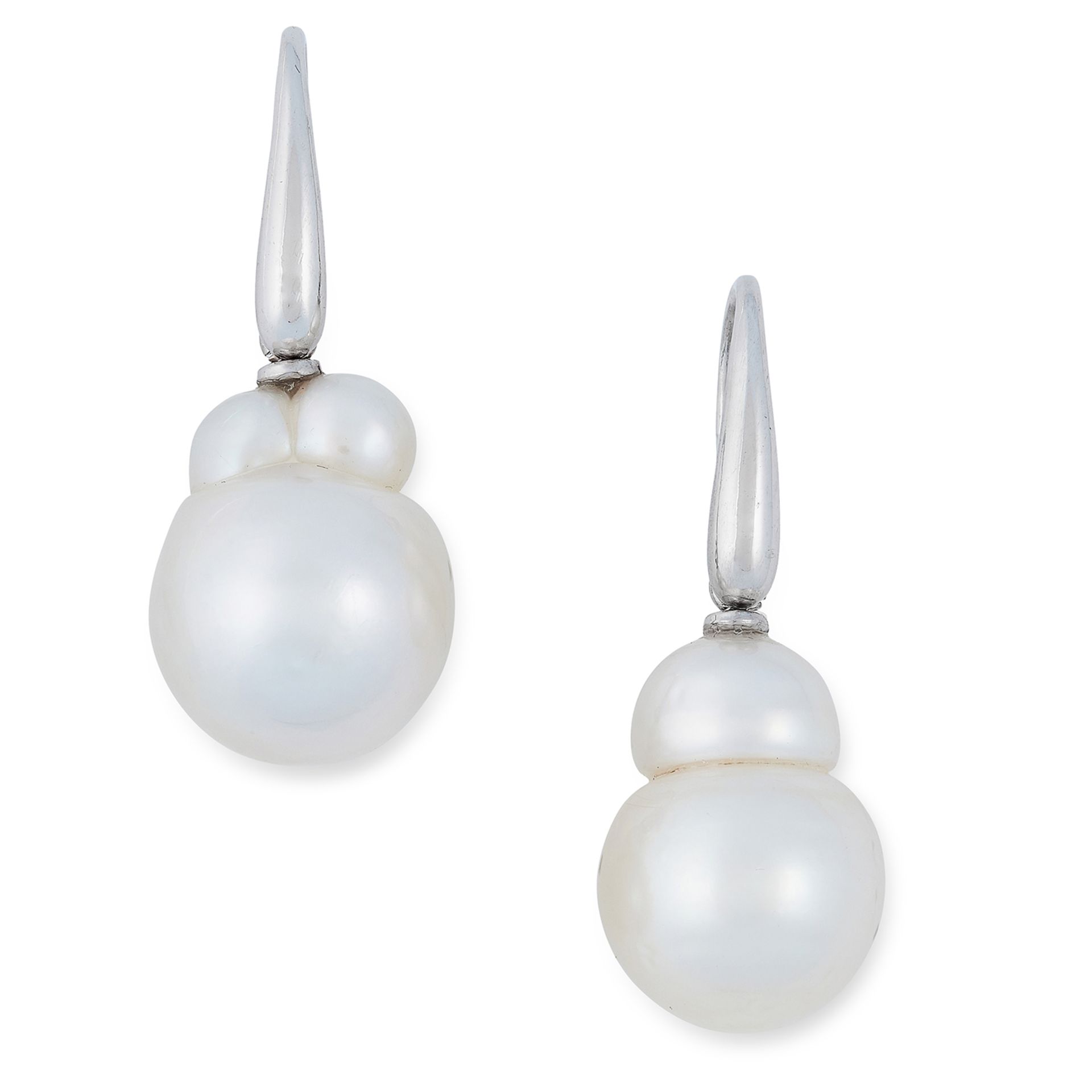 PEARL DROP EARRINGS each set with a baroque pearl, 3.3cm, 9.6g.
