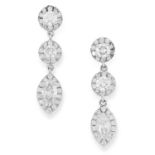 A PAIR OF DIAMOND DROP EARRINGS set with round and marquise cut diamonds, 2.5cm, 2.4g.