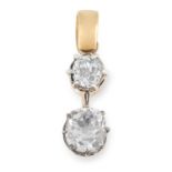 AN ANTIQUE DIAMOND PENDANT set with two graduated old cut diamonds of approximately 0.50 and 0.25
